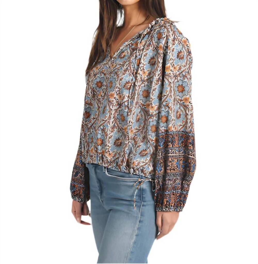NEW DYLAN talia printed blouse in denim/brown